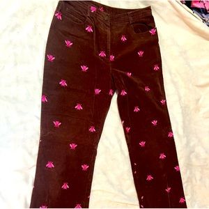 Lilly Pulitzer corduroy pants with embroidered bees